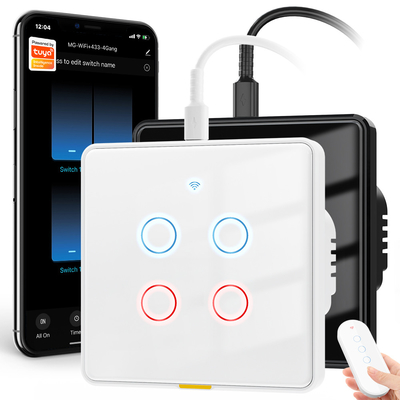 Tuya Wi-Fi Switch Tipo c Timing Voice App Google Home Smart Home UE Light Touch Wall WIFI RF433 110-240v Alexa Switch