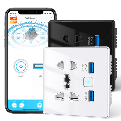 comprar Tuya Wifi Smart Socket Tempered Glass Fast Charger 3.0 USB Smart Home Automatização Google Home Alexa Universal US UE UK Plug Fabricação em linha