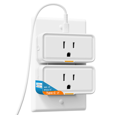 Tuya Smart Socket com monitoramento de energia, WiFi e RF433 Plug, tomada de tipo C, controle de app e voz, compatível com Alexa e Google Home