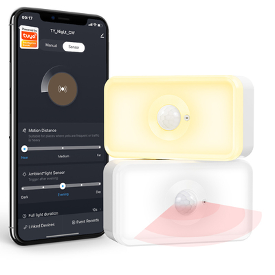 Bom preço Sensor de movimento Tuya LED PIR WiFi Sensor de movimento do corpo humano Branco quente Dual-Color Sensor de luz noturna tipo c on-line