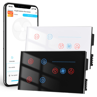 Bom preço Tuya WiFi Smart Light 4 gang Switch Control de velocidade do ventilador de teto Timer Monitor de energia de voz Suporte Alexa Google Home Tmall Genie 100-240V on-line