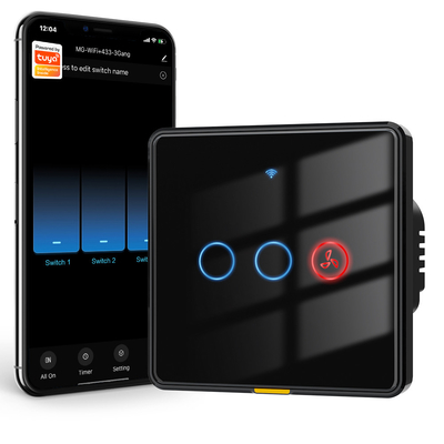 Bom preço Tuya Smart WiFi RF433 Switch de temporizador para ventilador e luz pendente Sem fio neutro necessário, interruptor de parede de controle de voz on-line