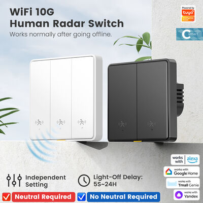 Bom preço Tuya WiFi Smart 10G Sensor de Movimento Radar Humano Interruptor de Luz de Parede EU Sem Neutro APP Remoto Voz Temporizador Alarme Controle para Casa Inteligente on-line